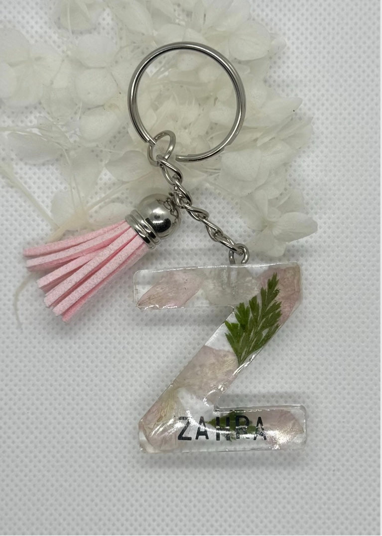 🔑 Porte-Clés Lettre en Résine Époxy - Fleurs Séchées 🌸