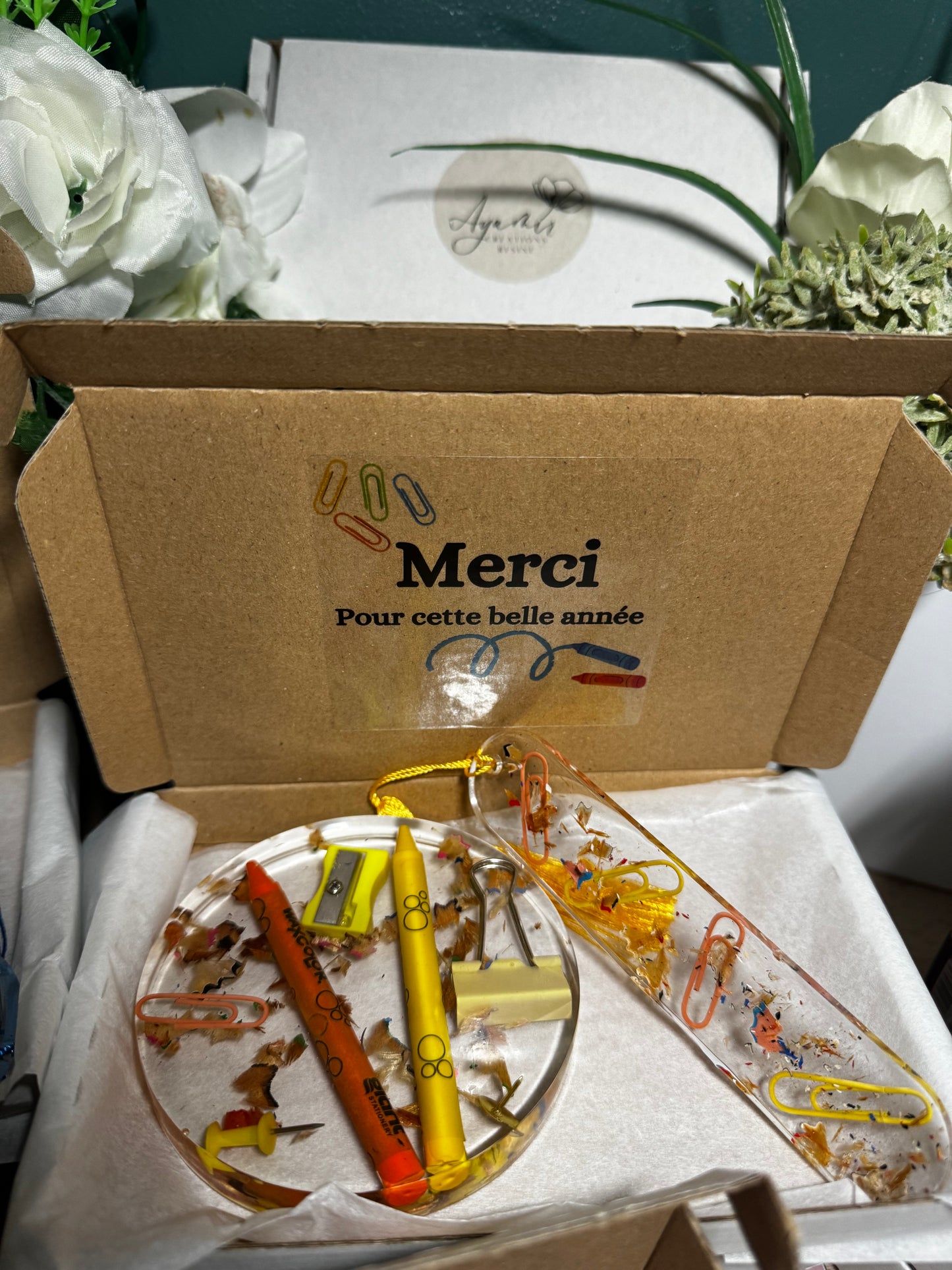 Coffret cadeau Maîtresse personnalisé – Dessous de verre + Marque-page