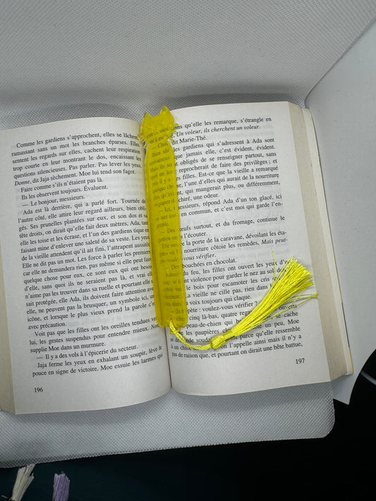 Marque pages jaune tête de chat