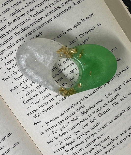 Bague de lecture ❤️ vert, blanc et or